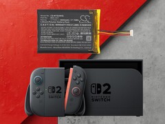 La console Switch 2 è mostrata con la batteria di ricambio