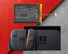 La console Switch 2 è mostrata con la batteria di ricambio