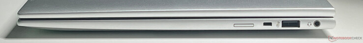 Lato destro: Slot Nano-SIM, slot per un lucchetto di sicurezza, USB-A 3.2 Gen.1 (5 Gbps), jack stereo da 3,5 mm