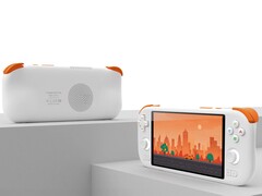 Palmare Mangmi AIR X in bianco e arancione con display e altoparlante posteriore. (Fonte: Mangmi)