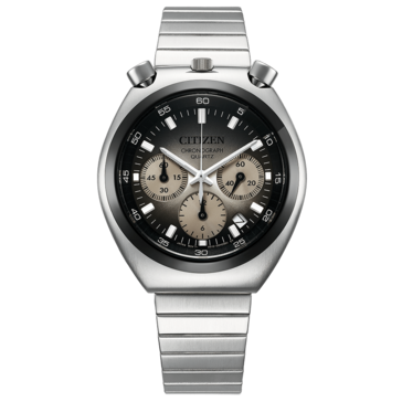 Vista frontale del Citizen Tsuno Chronograph AN3714-50H, con quadrante grigio sfumato.