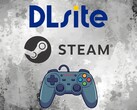 I loghi DLsite e Steam sopra il controller (Fonte immagine: DLsite, Steam con modifiche)