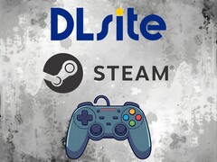 I loghi DLsite e Steam sopra il controller (Fonte immagine: DLsite, Steam con modifiche)