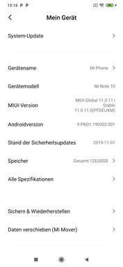 Xiaomi Mi Note 10 Software