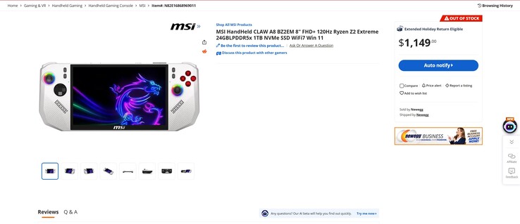 L'inserzione (Fonte immagine: Newegg)