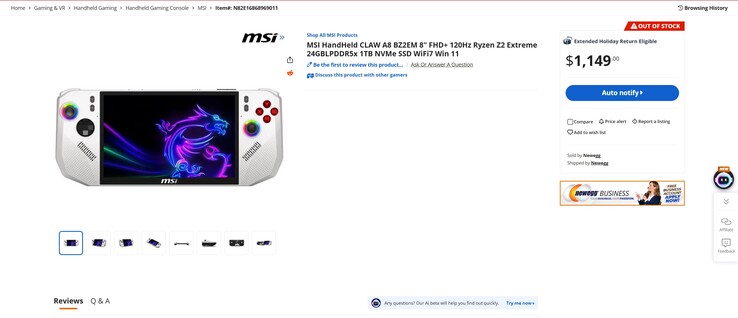 L'inserzione (Fonte immagine: Newegg)