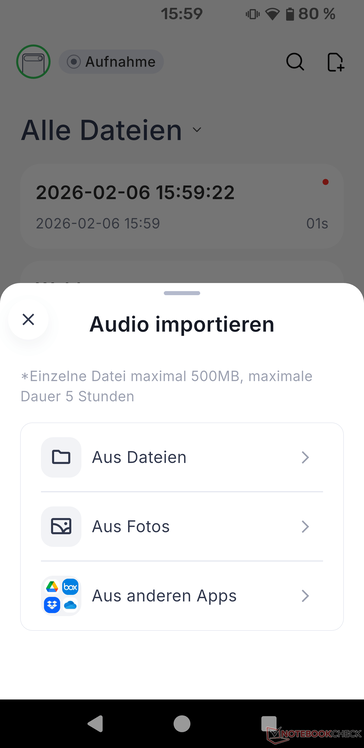 Comulytic Note Pro offre la possibilità di importare file audio di qualsiasi tipo.