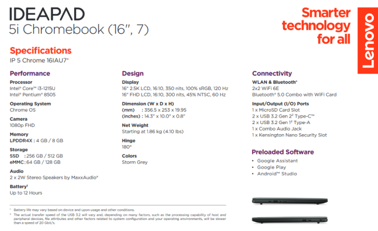Specifiche del Lenovo IdeaPad 5i Chromebook (immagine da Lenovo)