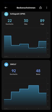 Lo smartwatch visualizza sia la frequenza di corsa che il valore SWOLF.