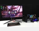 Borderlands 4 in esecuzione su un monitor collegato a un mini PC Minisforum MSA2 abbinato a una AMD Radeon RX 9070 XT in un dock Oculink eGPU, insieme a un palmare Asus ROG Ally X (Fonte immagine: ETA PRIME via YouTube)