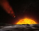 Illustrazione artistica che raffigura un esopianeta diretto verso la propria stella.