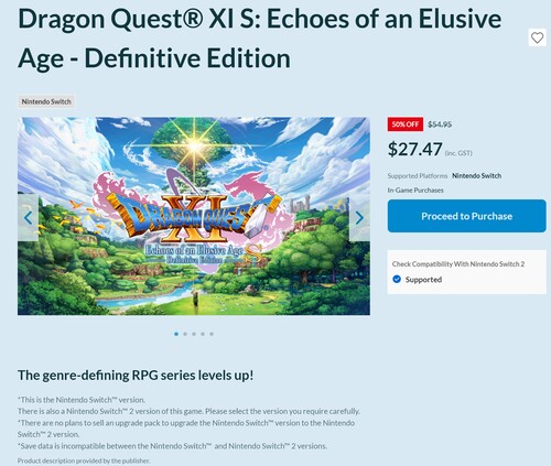 Esclusioni di responsabilità per Dragon Quest XI S: Echi di un'epoca elusiva - Edizione definitiva versione Switch