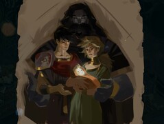 Nella foto: Un dipinto incompleto che Melinoë conserva della sua famiglia (Fonte: Supergiant Games)