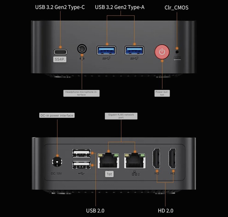 Il mini PC economico Peladn Wi-8 è dotato di una discreta serie di porte. (Fonte immagine: ITHome)
