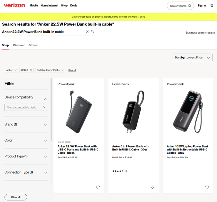 Uno screenshot dell'annuncio Verizon del nuovo power bank Anker. (Fonte: Verizon)