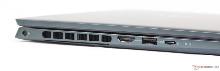 Sinistra: adattatore CA, HDMI 2.0, USB-A 3.2 Gen. 1, USB-C con Thunderbolt 4 + DisplayPort + Power Delivery