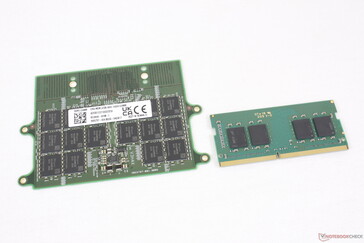 modulo CAMM da 128 GB (sinistra) vs. modulo SODIMM DDR4 da 16 GB (destra)