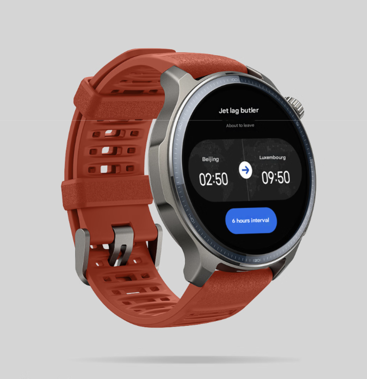 Zepp OS 5 presenta una funzione Jet Lag Manager, mostrata sullo smartwatch Balance 2. (Fonte: Amazfit, traduzione automatica)