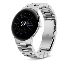 Il Pixel Watch 2 con uno dei cinturini metallici ufficiali di Google. (Fonte: @evleaks)