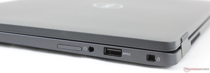 A destra: slot MicroSIM (opzionale), 3.5 mm combo audio, USB 3.2 Gen. 1 Type-A, Wedge Lock