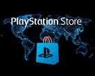 Il logo del PlayStation Store raffigurato su una mappa del mondo