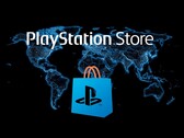 Il logo del PlayStation Store raffigurato su una mappa del mondo