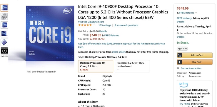 L'Intel Core i9-10900F è un buon affare in questo momento su amazon.com
