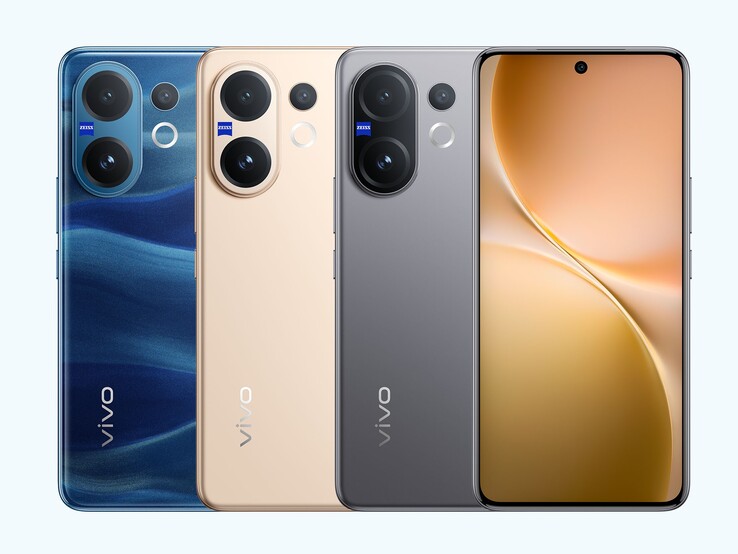 Lo smartphone Vivo V60 è disponibile nei colori grigio nebbia, blu luna e oro di buon auspicio (fonte: Vivo)