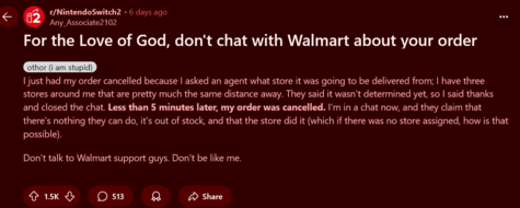 Testimonianza di Walmart che ha annullato il preordine di Switch 2#2 (Fonte immagine: screenshot, subreddit Nintendo Switch 2)