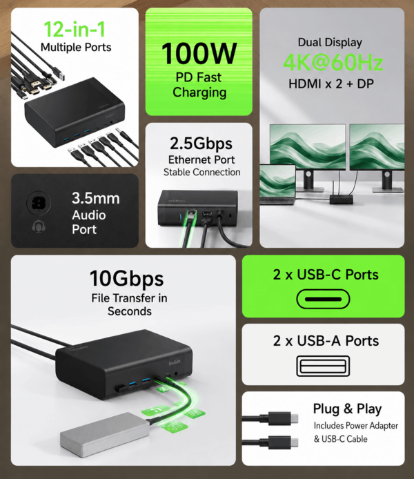 Caratteristiche principali della docking station 12-in-1 di Belkin (traduzione automatica)