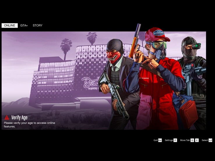 La schermata iniziale di GTA Online mostra la richiesta di verifica dell'età. (Fonte: Tez2 on X)