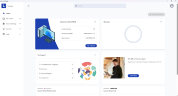 Schermata iniziale del Lenovo Vantage
