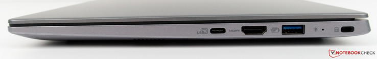 A destra: USB Type-C, HDMI, USB 3.0 Type-A, slot security lock