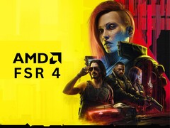 Personaggi di Cyberpunk 2077 con il logo AMD FSR 4 (Fonte immagine: Modificato utilizzando l&#039;artwork ufficiale di Cyberpunk 2077 di CD Projekt Red)