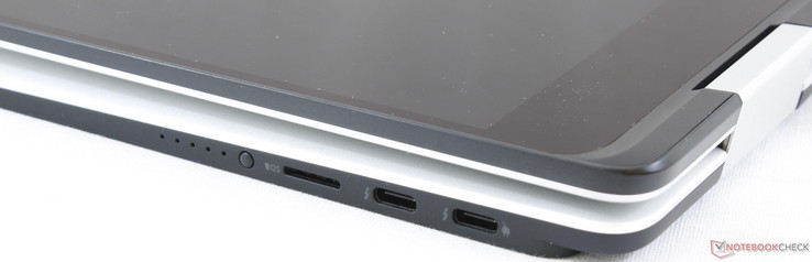 Sinistra: Battery check, MicroSD slot, 2x Thunderbolt 3