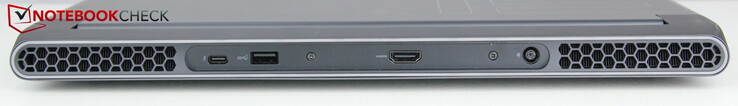 Indietro: USB-C 3.2 Gen 2 (con Thunderbolt 4, Display Port 1.4, e 15 W Power Delivery), USB-A 3.2 Gen 1, HDMI 2.1, alimentazione