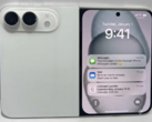 Un modello di design dell'iPhone Ultra pieghevole in bianco.