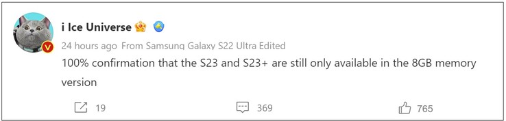 Galaxy Conferma della RAM dell'S23. (Fonte immagine: Weibo)