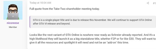 Citazione su GTA Online tratta dall’assemblea degli azionisti di Take-Two