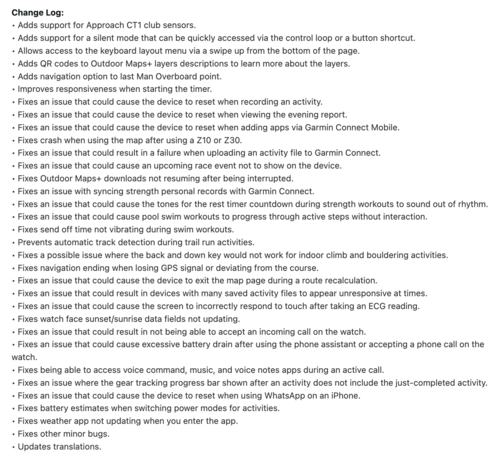 Le note di rilascio per l'aggiornamento Garmin Forerunner 970 versione 17.33