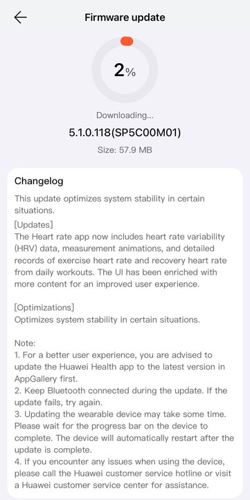 Le note di rilascio della versione software 5.1.0.118 per Huawei Watch Fit 4 Pro. (Fonte immagine: u/Cakerist via Reddit)