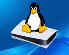 Logo di Tux Linux mostrato sopra la console PS5