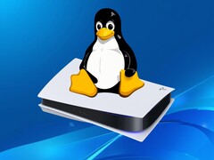 Logo di Tux Linux mostrato sopra la console PS5