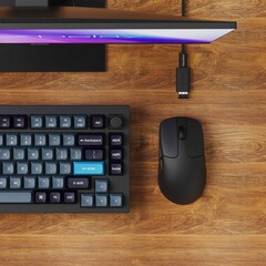 Mouse Keychron M2 con ricevitore 8K e cavo estensore e adattatore.