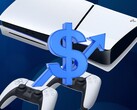 La console PS5 viene mostrata con il segno del dollaro e la freccia verso l'alto (Fonte: Sony PlayStation con modifiche)