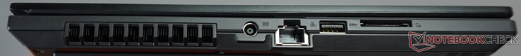 Porte a sinistra: connessione di alimentazione, porta LAN (1 Gbit/s), USB-A (5 Gbit/s), lettore di schede SD