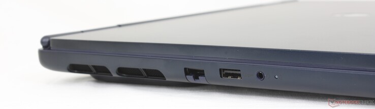 Sinistra: RJ-45 (1 Gbps), USB-A 3.2 Gen. 1 (5 Gbps), cuffie da 3,5 mm