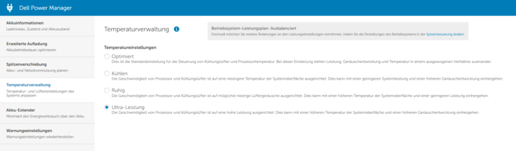 Dell Power Manager - Impostazioni della temperatura