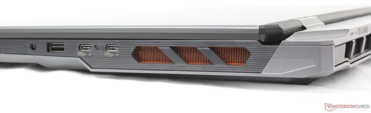 A destra: cuffie da 3,5 mm, USB-A 3.2 Gen 2, 2x USB-C 4.0 Thunderbolt 4 con DisplayPort 2.1 + Power Delivery 3.1