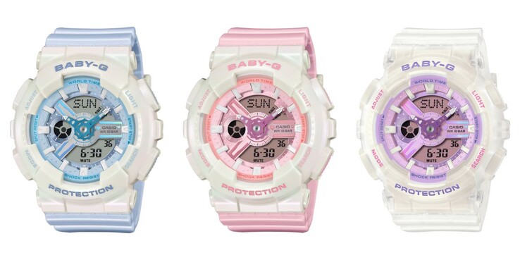 Da sinistra a destra: gli orologi Casio Baby-G BA-110PD-2A, BA-110PD-4A e BA-110PS-7A